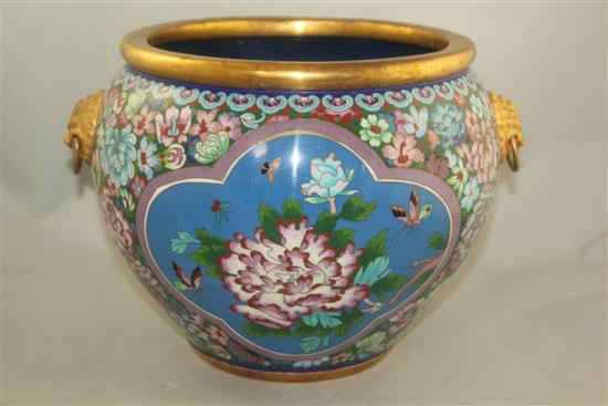 A Japanese cloisonne enamel and gilt metal two handled jardiniere, late 19th century, width 35.5cm.